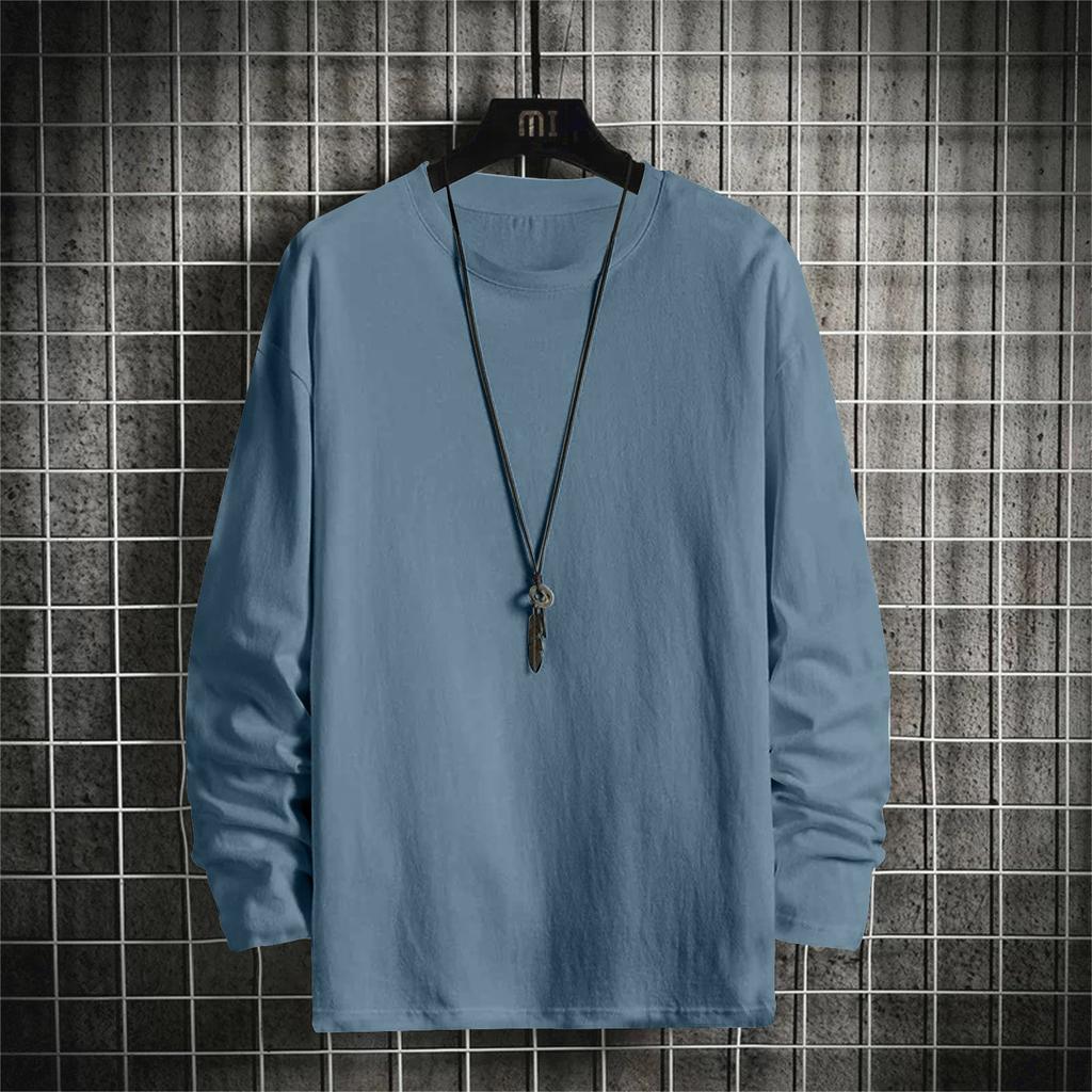 Long Sleeve T-shirt Men Loose Trend Solid Color Top Casual Crewneck Bottom Shirt Thin Hoodie