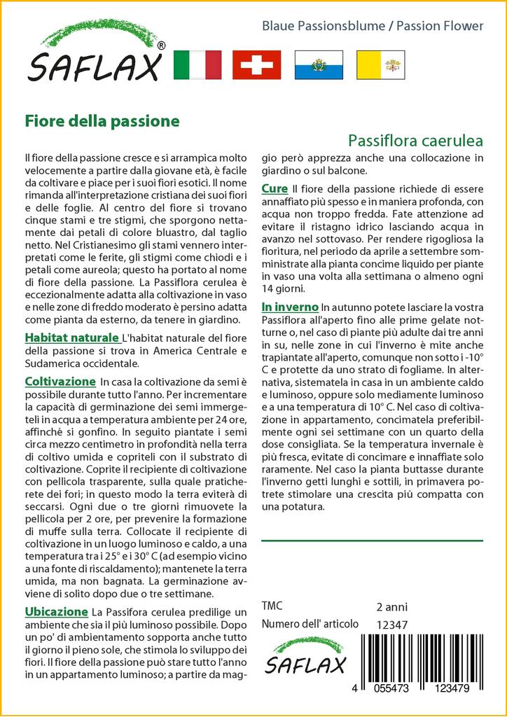 SAFLAX Цветок страсти - 25 семян - С горшечным субстратом для лучшего выращивания - Passiflora caerulea