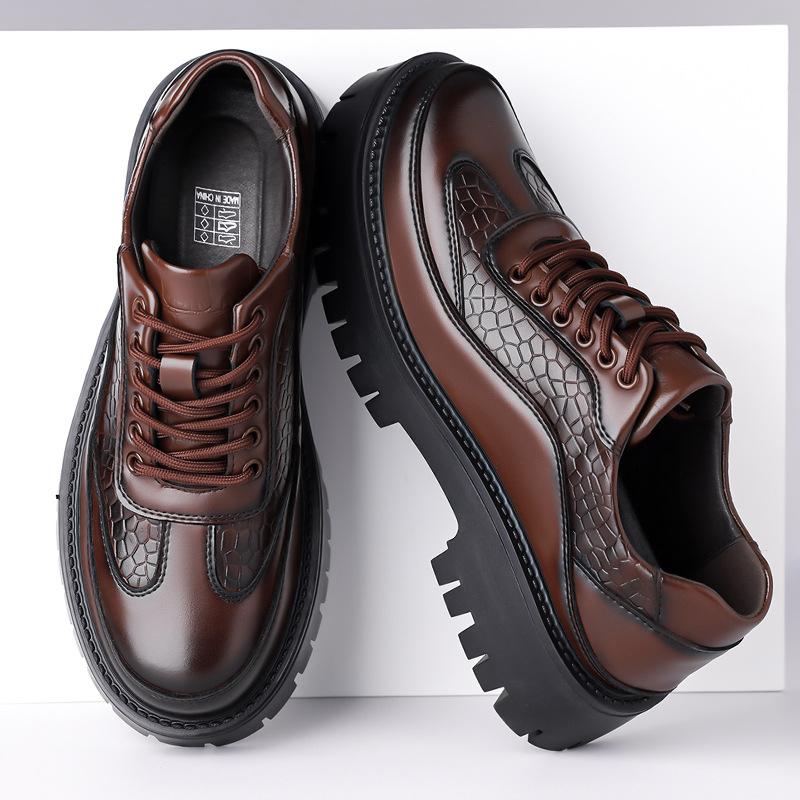 Модная мужская обувь из кожи с тиснением под крокодила, противоскользящая, новая дизайнерская, модная, повседневная, в британском стиле, однотонная, на платформе, для платья
