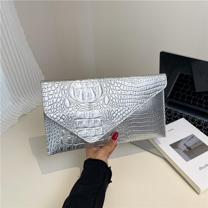 Новый яркий кожаный осенний однотонный тренд, личность, большая вместимость, узор крокодила, модная ручная сумка-конверт для женщин