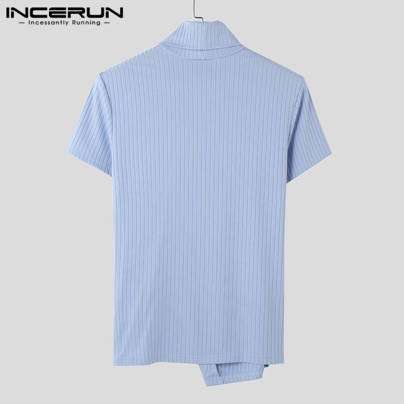 INCERUN Мужские футболки с высоким воротом и коротким рукавом на бретельках в стиле пэчворк, повседневные, нестандартные, топы