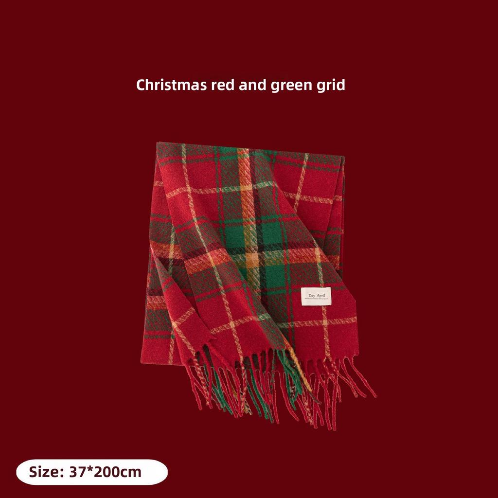 Ankara Red Plaid Scarf Christmas Scarf Winter Atmosphere Versatile Women's Cashmere Feel Scarf Warm Shawl