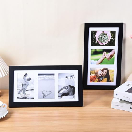 Деревянная фоторамка с 3 отверстиями для крепления на стену для домашнего офиса, горизонтальная