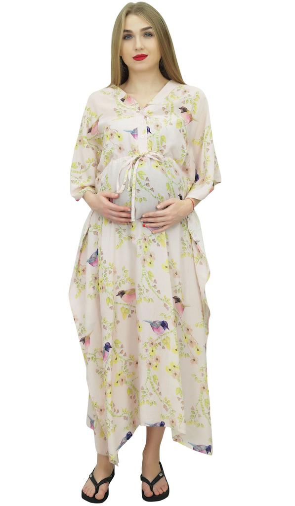 Bimba Мамочки черный принтованный кафтан для беременных с завязками на талии макси