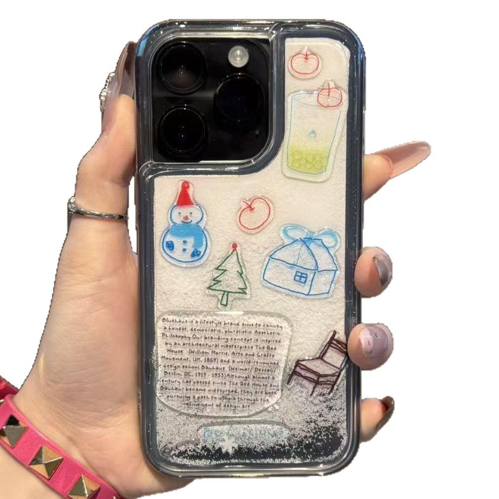 Ins осенне-зимняя наклейка-снеговик для DIY чехла для мобильного телефона Apple 17Promax IP16 снежинка с блестками 15 креативная 14