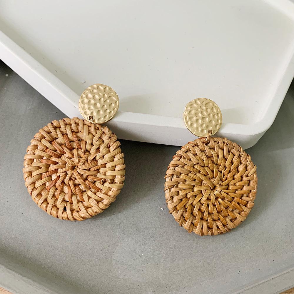 Серьги-подвески из соломы с геометрическим узором из ротанга и бриллиантами для женщин