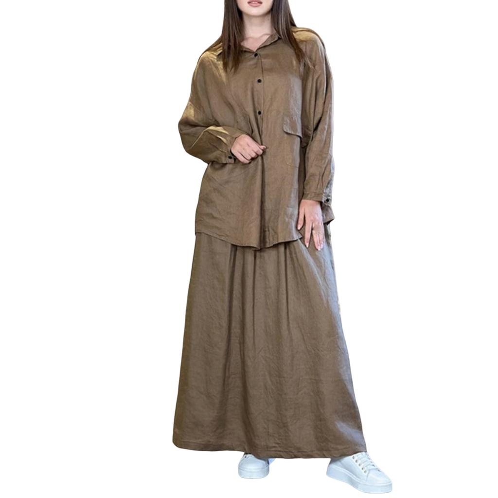 Женская мода повседневная ретро рубашка большого размера с длинным рукавом и лацканами повседневный комплект из двух предметов