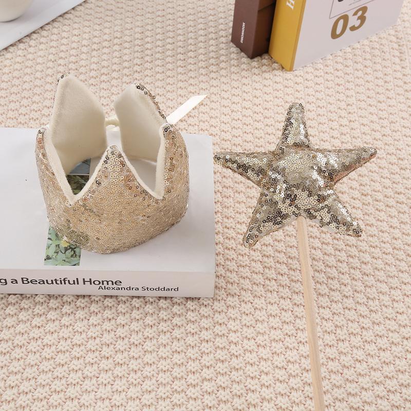 Ins Baby Shower Girl Glitter Pink Crown Boy Birthday Party Headwear Stage Performance Headband Star Fairy Stick