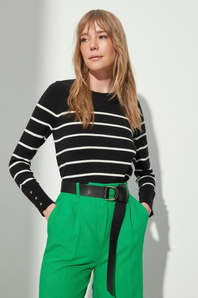 Women's Elegance Style Sweater Black Premium Yarn Special Yarn Striped Knitwear Sweater