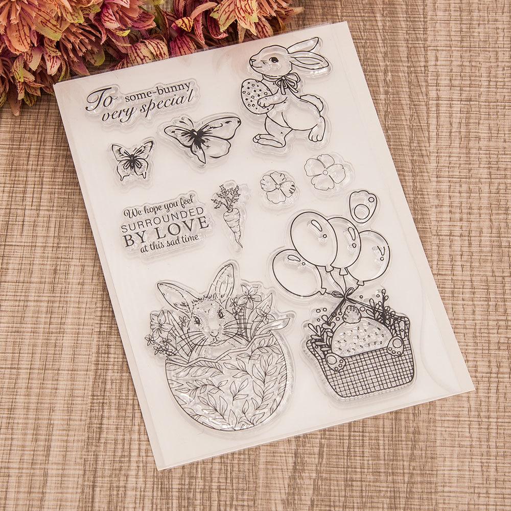 Прозрачный силиконовый прозрачный штамп с праздником Пасхи для печати альбома для скрапбукинга «сделай сам», прозрачные штампы с цветком, кроликом, яйцом, поздравлением