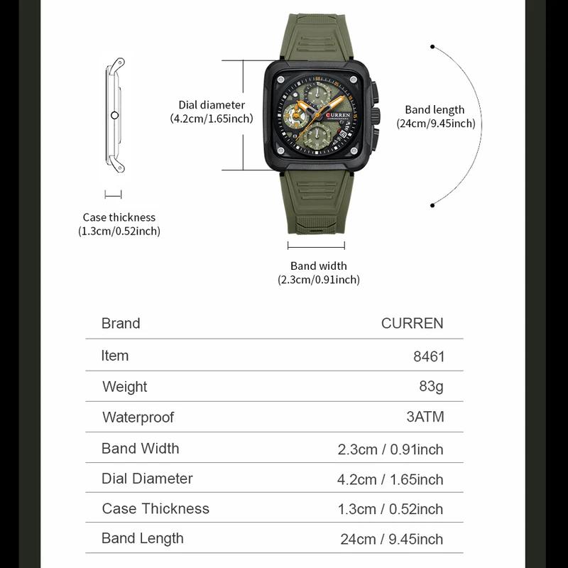 CURREN Business Quartz Watch For Men Original Chronograph Silica Gel Wristwatch Waterproof Luminous Calendar Luxury Man Watches