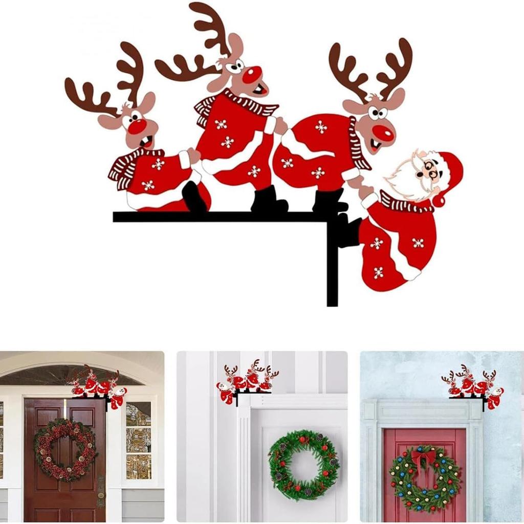 Christmas Door Corner Sign Decoration Santa Claus Deer for Home Party Right Angle