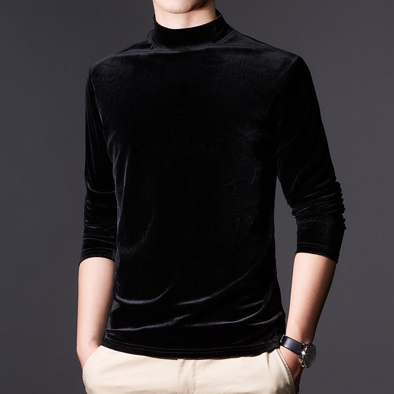 Мужская футболка из золотистого бархата с полувысоким воротником и длинными рукавами на осень/зиму 2022 г.