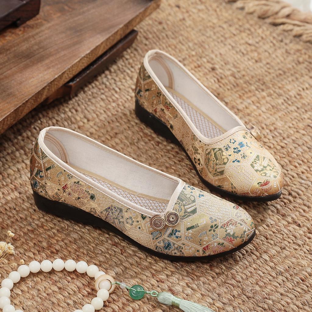 2024 Summer New Women's Single Shoes Comfortable Shallow Mouth Flat Bottom Women's Shoes Fashionable and Elegant Mother Shoes Old Beijing Cloth Shoes