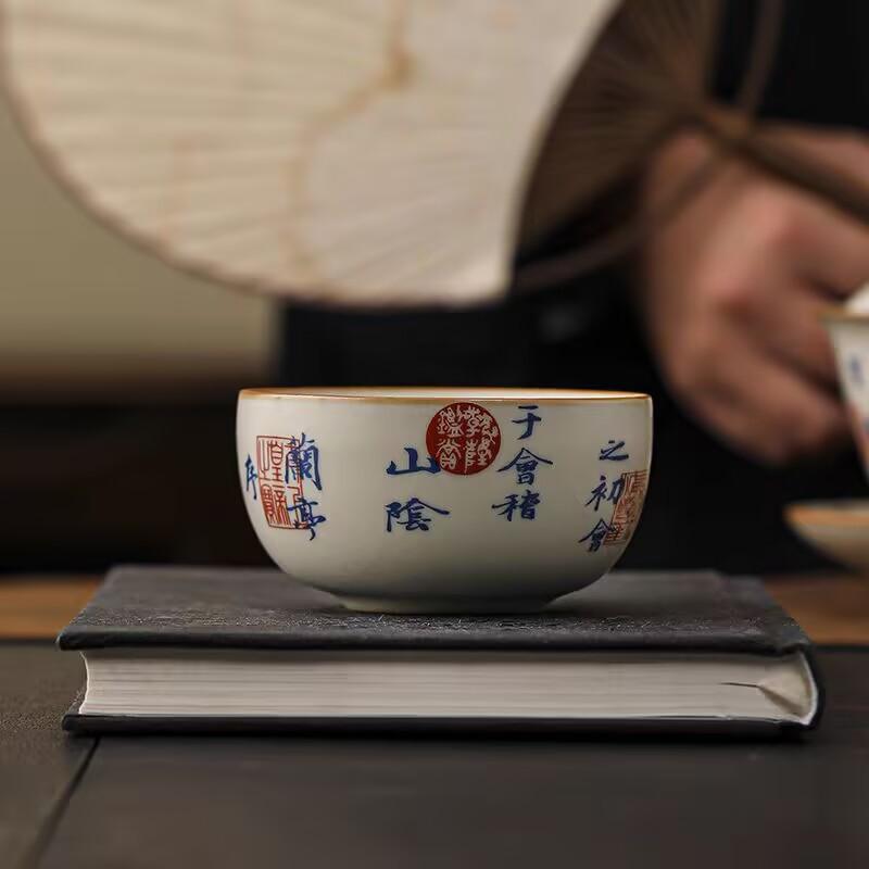Lanting Collection Preface Teacup Master Cup Smell Fragrance Cup Single Cup Ceramic Tea Tasting Cup Household Kung Fu Tea Set Tea Cup Tea Cup