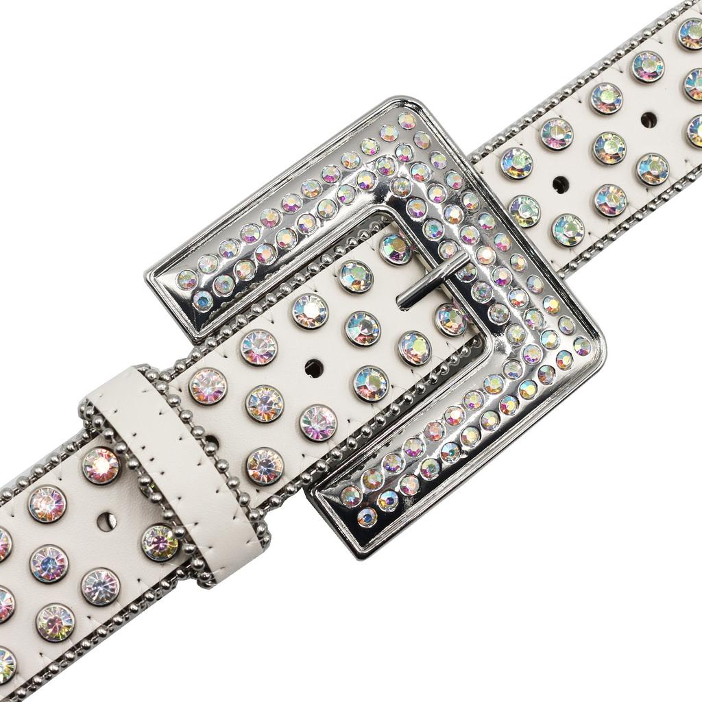 Новые европейские и американские ремни из ПУ кожи с персонализированными модными квадратными пряжками, ремни со стразами в западном стиле