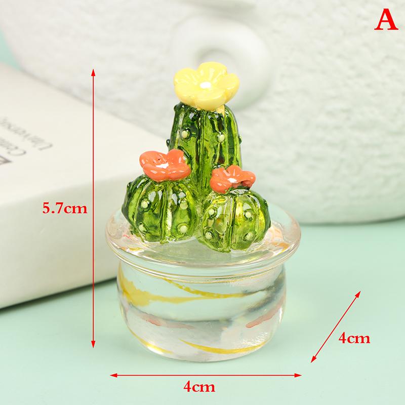 Glass Cactus Figurines Ornaments Mini Bonsai Decor Cute Miniature Desktop Craft