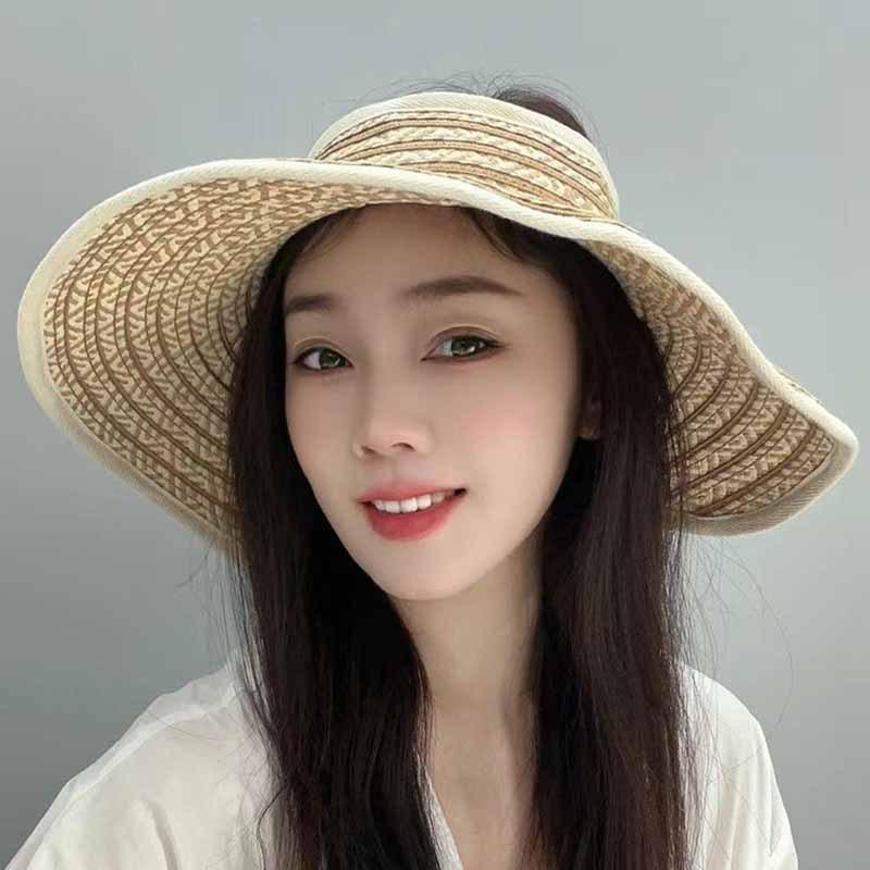 Шляпа-козырек женская летняя новая с широкими полями, складная, дорожная, солнцезащитная, с открытым верхом, соломенная шляпа от ультрафиолета