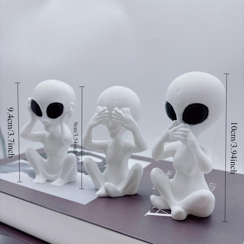 3D-печатные инопланетные украшения, Не слушай, не смотри, не говори, Причудливые статуэтки инопланетян, Фантастические украшения для космической комнаты