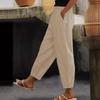 Women's Cotton Linen Solid Color Elastic Waist Casual Pants with Side Pockets, Suitable for Spring and Autumn