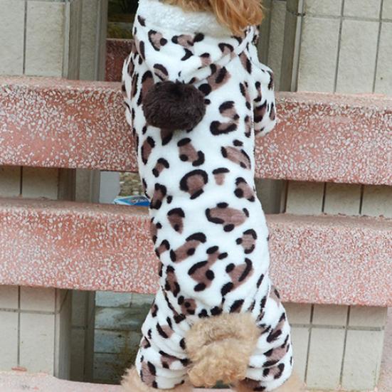 Dog Hoodie Hooded Flannel Winter Warm Leopard Printed Pet Puppy Clothes Jumpsuit Pajamas Outwear for Home