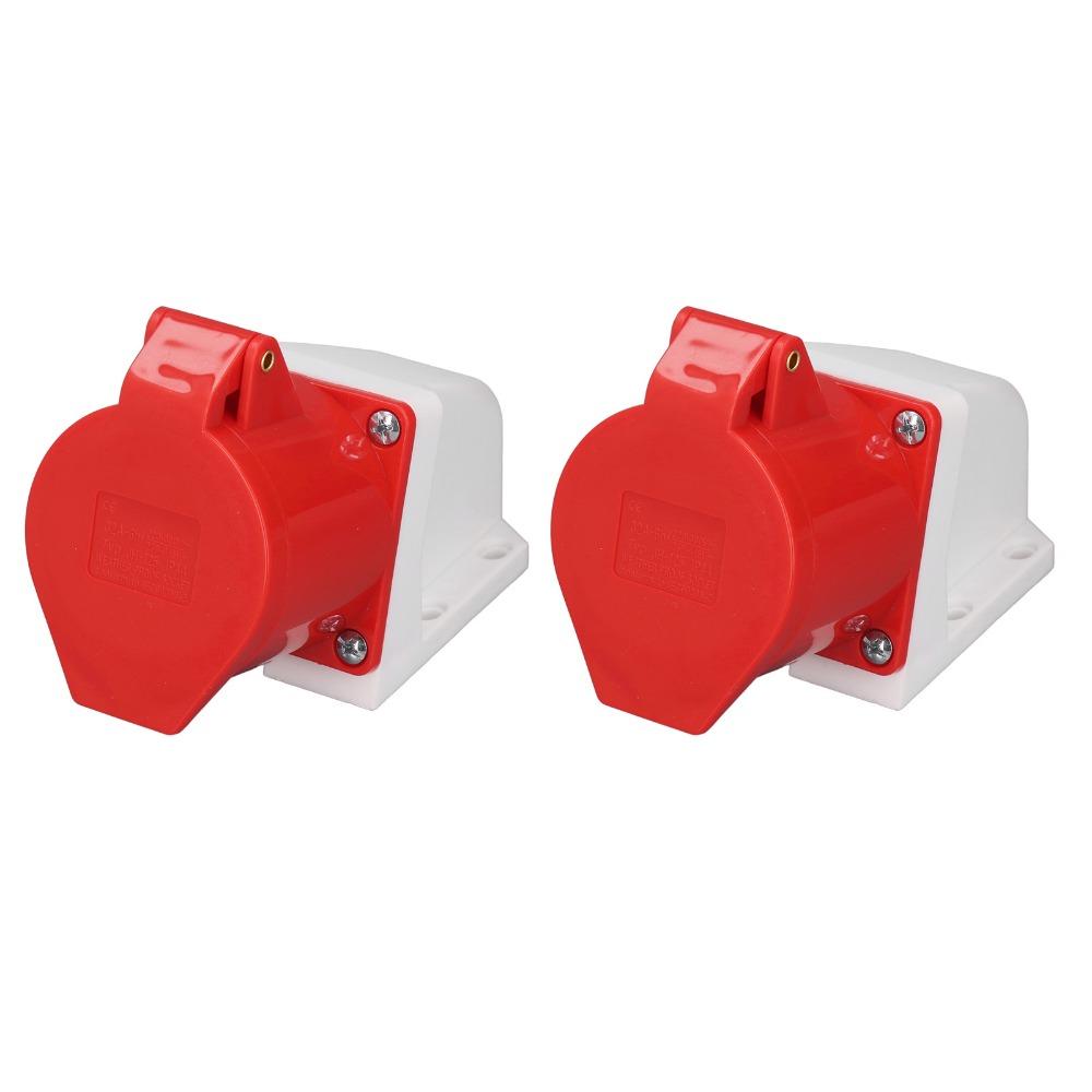 2 Set IP44 Waterproof Industrial Socket 380-415V Surface Mounted Socket Electrical Connection