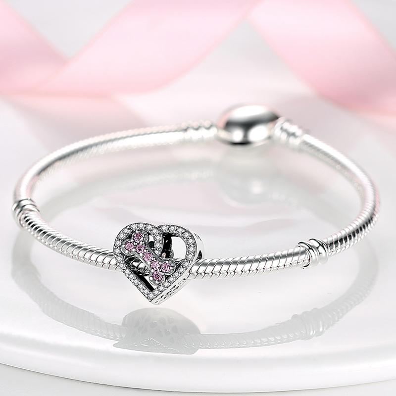 2023 New Pink Flowers Unicorn Flower Heart Mama Forever Love Beads Fit Original Fasion Glamour 925 Silver Bracelet Jewelry