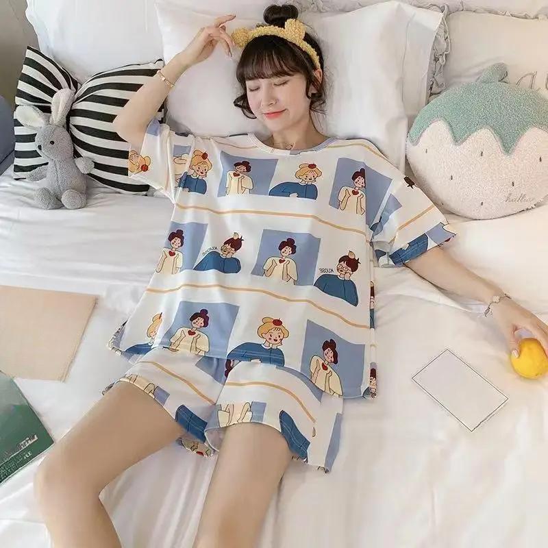 2 шт./комплект летние женские пижамы полосатые шорты с короткими рукавами тонкие срезы маленькие свежие женские домашняя одежда женская мягкая одежда для отдыха