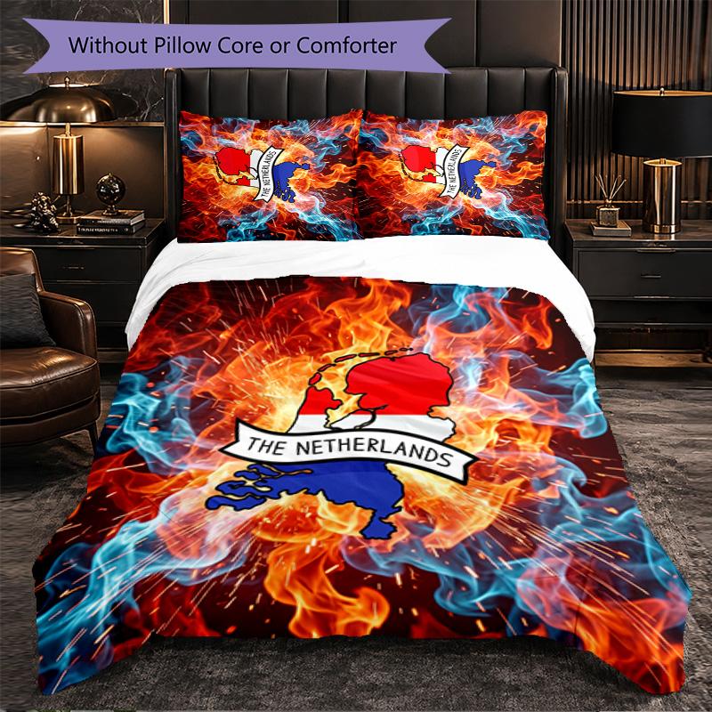 Netherlands Football Pattern 3 Pieces Bedding Set Soft Microfiber Duvet Cover with Pillow Cases for Bedroom