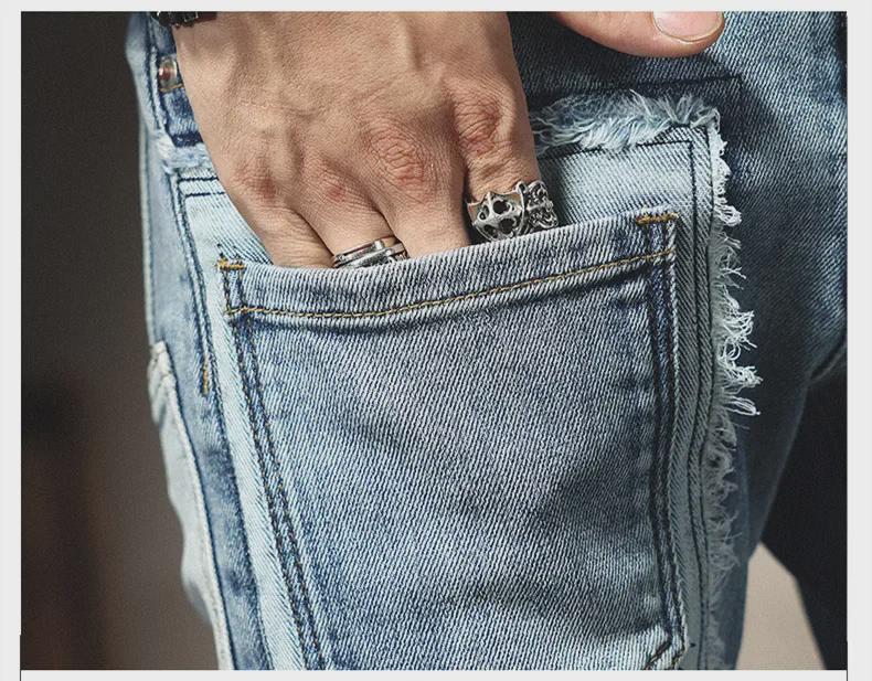 Мужские модные рваные узкие джинсы с заплатками: Осенние и зимние облегающие брюки