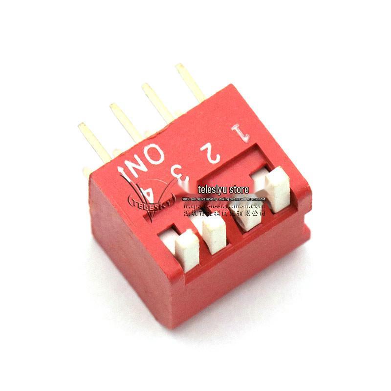 TELESKY 4-Position Red-Gold Plated Side Actuated DIP Switch, 2.54mm Pitch