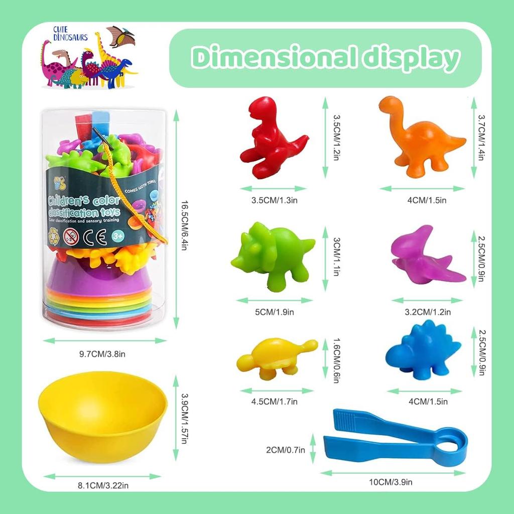 Игрушки от 3 лет, игрушки Монтессори от 3 лет, игрушка для распознавания цветов подсчета динозавров с подходящими чашками и пинцетом, цвета для развития мелкой моторики