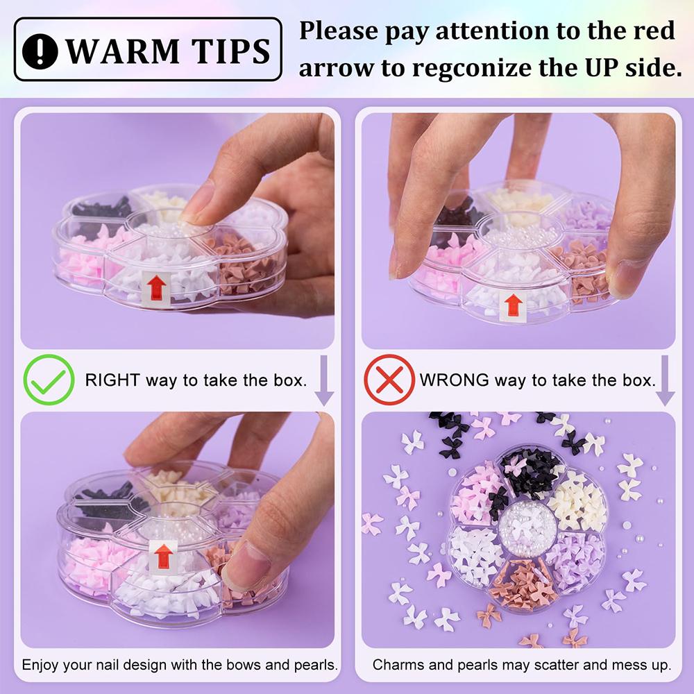 6 Colors Cute Bow Charms and White Flatback Pearls For DIY Nail Decoration