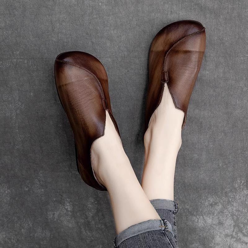 Модные коричневые кожаные мокасины в стиле ретро, женские дизайнерские балетки с V-образным вырезом, повседневные туфли с круглым носком, женские туфли Zapatos Mujer