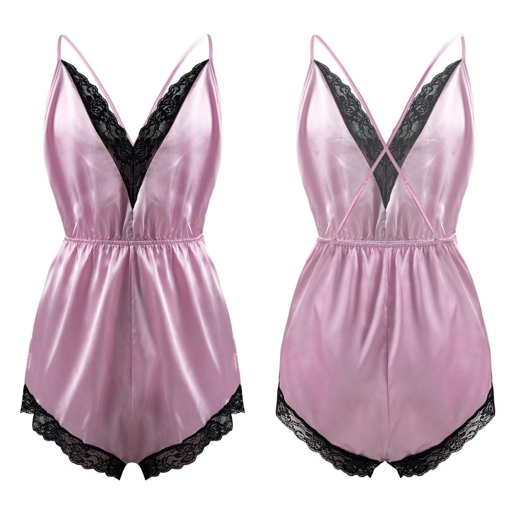 Мужское сексуальное женское белье на тонких бретельках с кружевной отделкой из атласной пижамы Комбинезон Ночное белье
