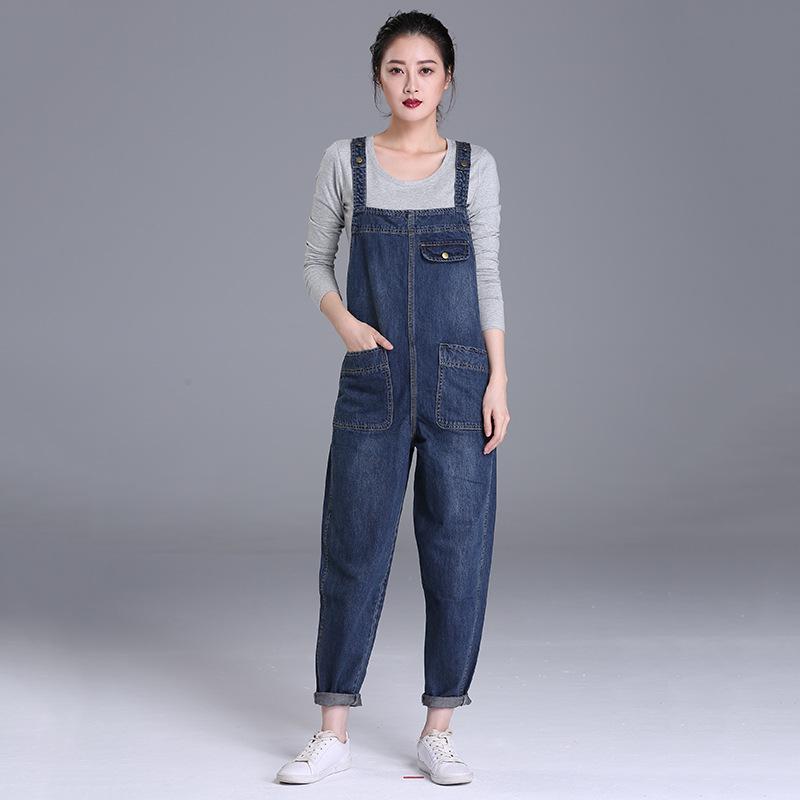 Women Casual Denim Jumpsuit Overalls Fashion Streetwear Casual High Waist Pockets Front Full Length Romper Playsuit Plus Size