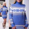 Elegant Christmas Woman Turtleneck Sweater Dress With Festive Snowflake Pattern