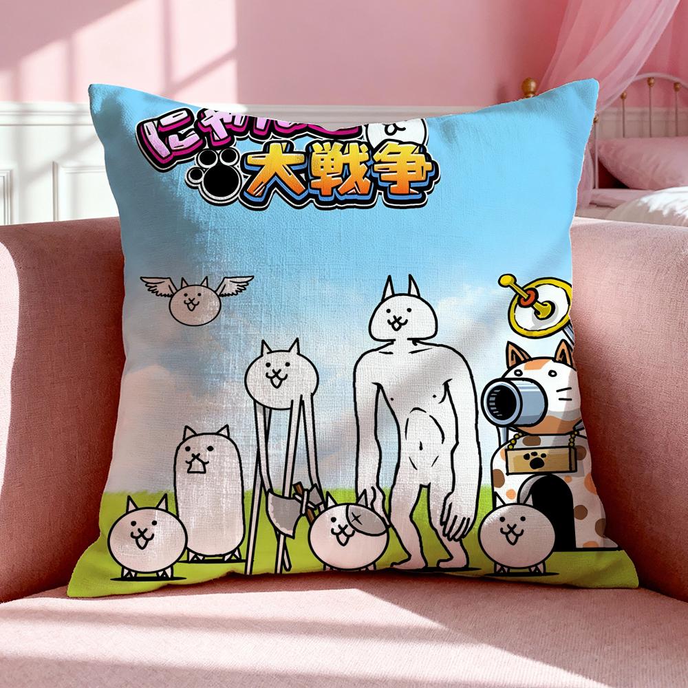 Game TThe Battle Cats Cushion Cover Breathable Linen Pillowcase Summer Odorless EcoFriendly Invisible Zipper Washable