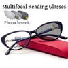Cat Eye Finished Progressive Multifocal Reading Glasses Unisex Women Men Outdoor Color Changing Bifocal Eyewear Diopter To +4.0