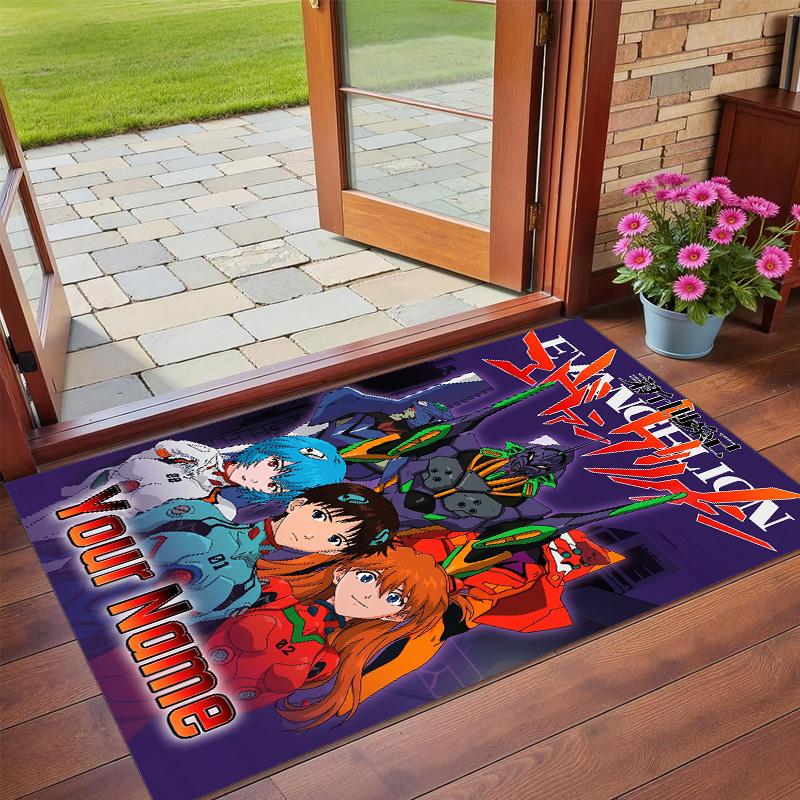 Crystal Velvet Rug Custom Name Text, Soft Non Slip Floor Mat Home DecorNeon Genesis Evangelion