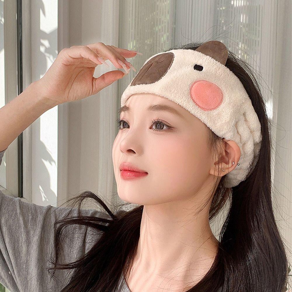 Wide-brimmed Capybara Headband Coral Fleece Makeup Headband Cute Cartoon Hairband Spa