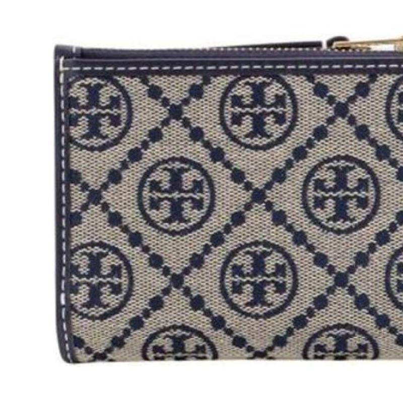 Tory Burch Iconic Double T Pattern Classic Logo Print Calfskin Wallet Women wallet Navy-Blue 154981-405