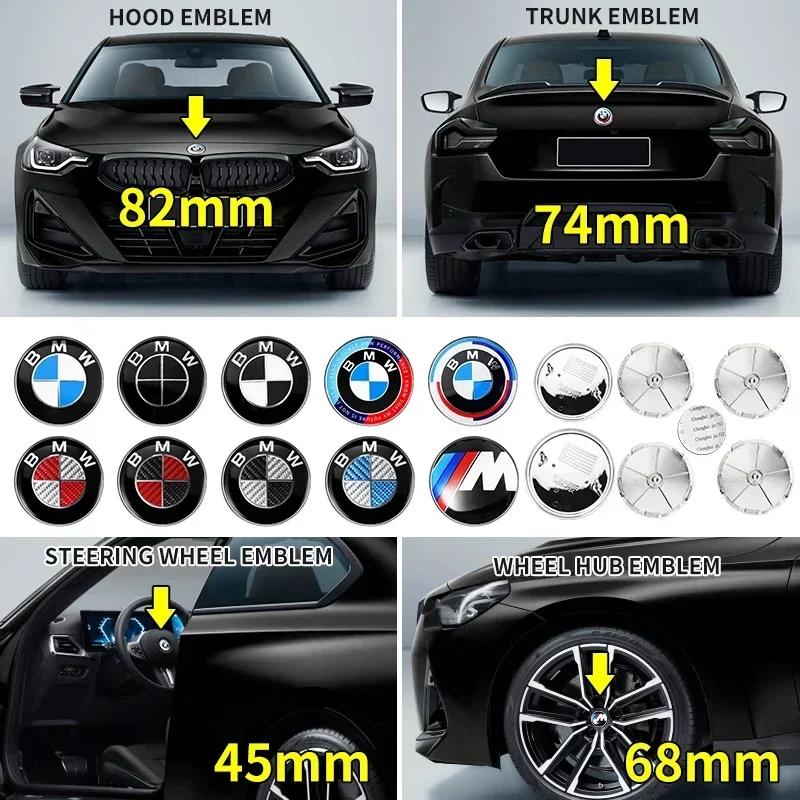 LRIMO1 7pcs Front Hood Emblem Car 50th Anniversary Logo 82mm+Rear Badge 74mm+Wheel Hub Cap 68mm Decoration Cover Styling for BMW M