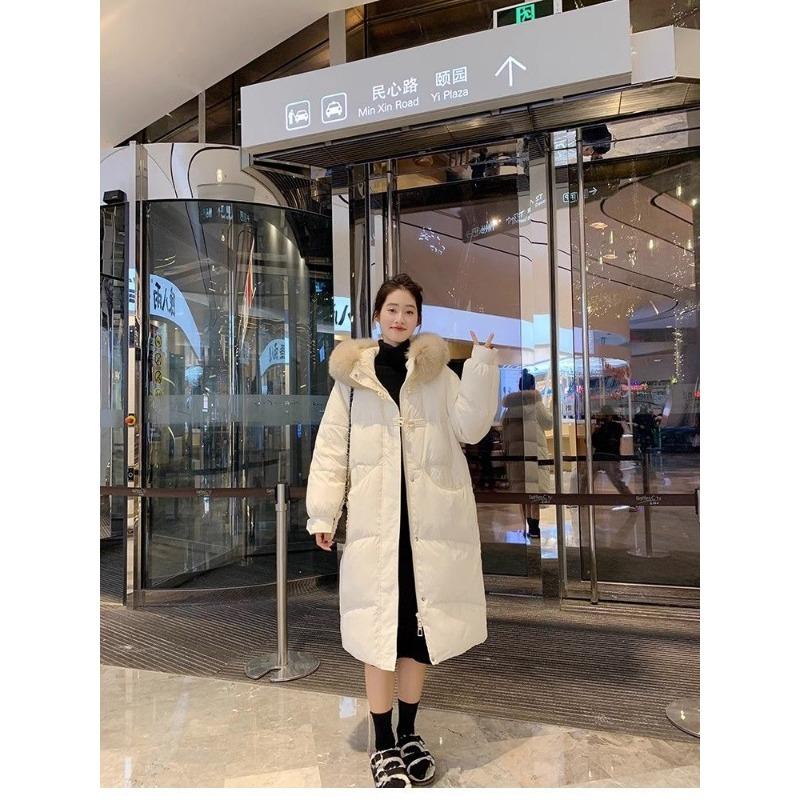 Длинное хлопковое пальто с капюшоном и длиной выше колена для женщин, зимнее пальто с большим меховым воротником, толстое хлопковое пальто, трендовые парки, куртки