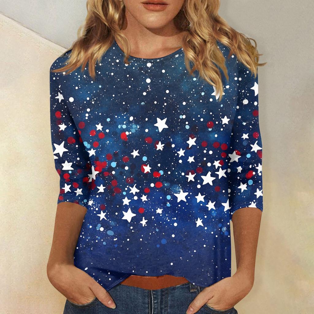 Women's Fashion Casual Seven-Point Sleeve Print Round Neck Top