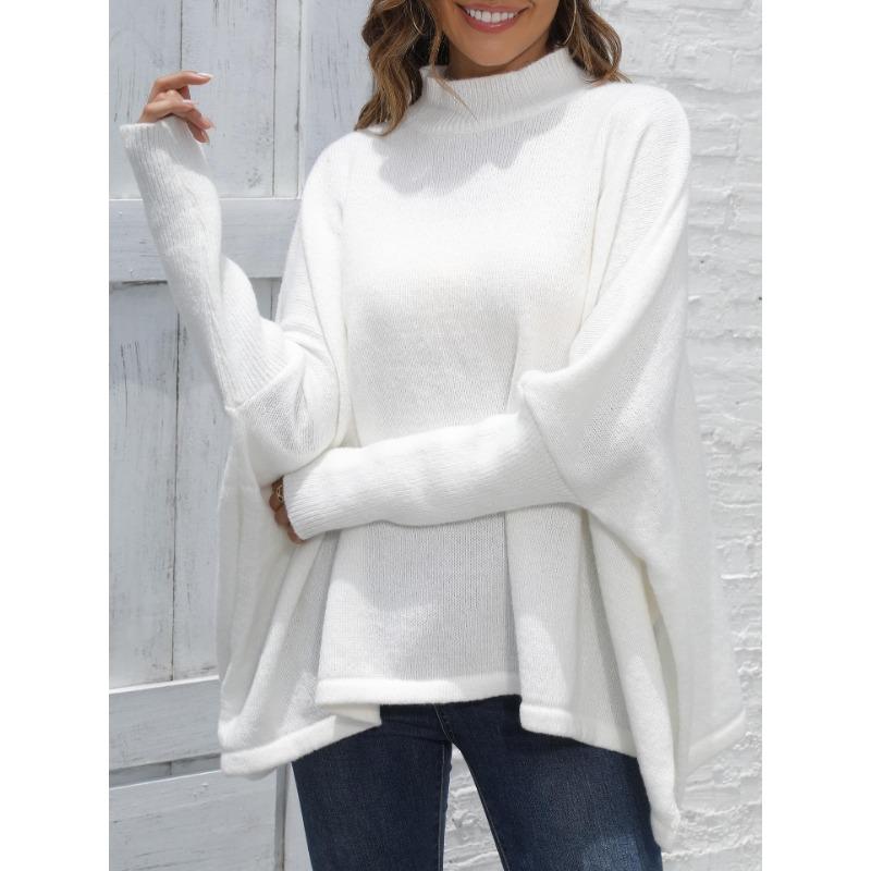 Women's Pullover Autumn and Winter Loose Split Bat Sleeve Half High Neck Sweater