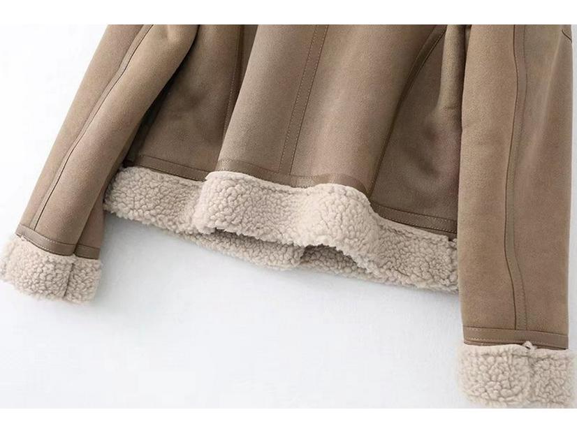 Women's Suede and Lambswool Motorcycle Jacket - Warm Fleece Coat for Autumn and Winter