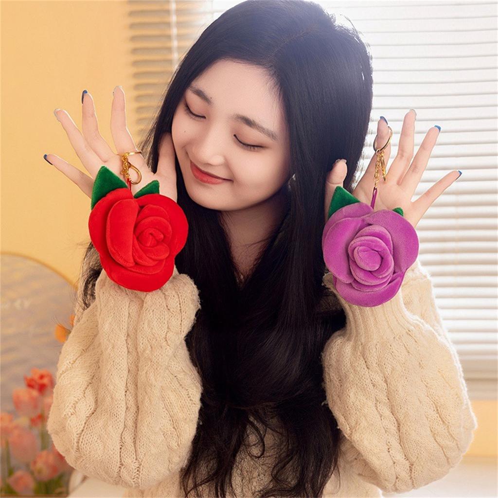 Rose Pendant Decoration For Valentine's Day, Cute Plush Simulation Rose Keychain, Valentine's Day Gift Bouquet