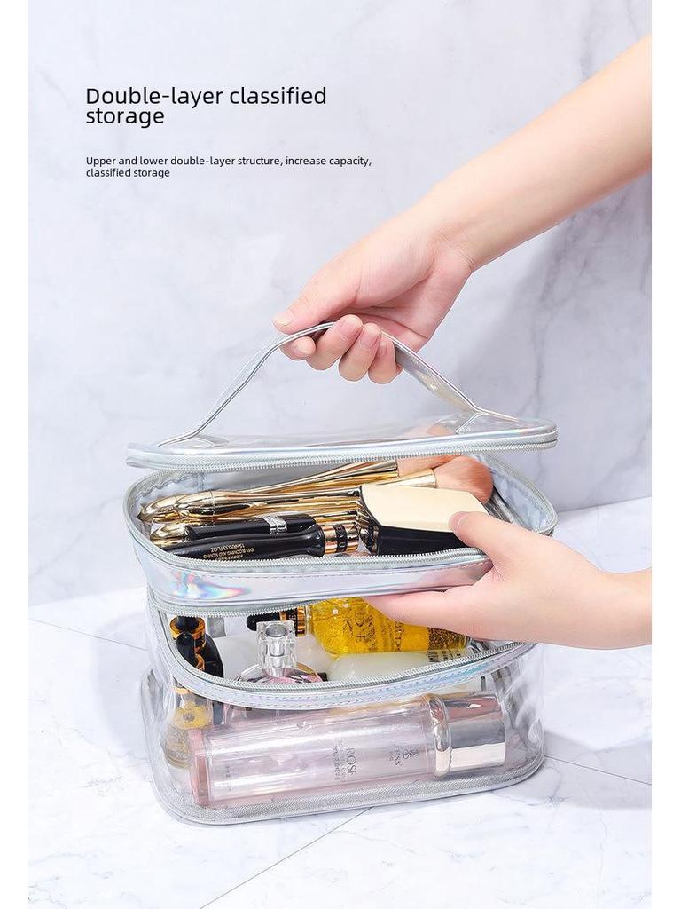 Большая вместительная водонепроницаемая двухслойная косметичка с разделением для сухого/влажного хранения для путешествий