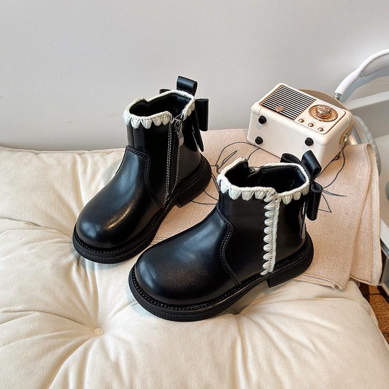 Girls Winter Boots Kids Ages 4-16 Faux Leather Mid-Calf Martin With Side Zipper Warm Lining